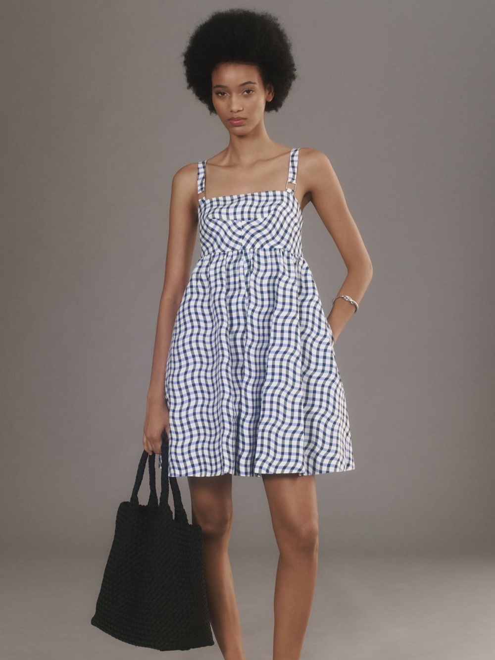 Maeve Blue and White Gingham Mini Dress